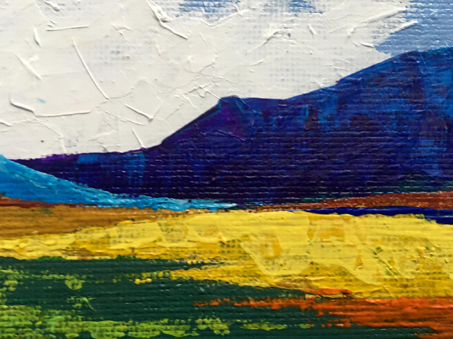 Oil painting Fields and mountains by Zadorozhnya V. V. with textured sky, mountains, fields