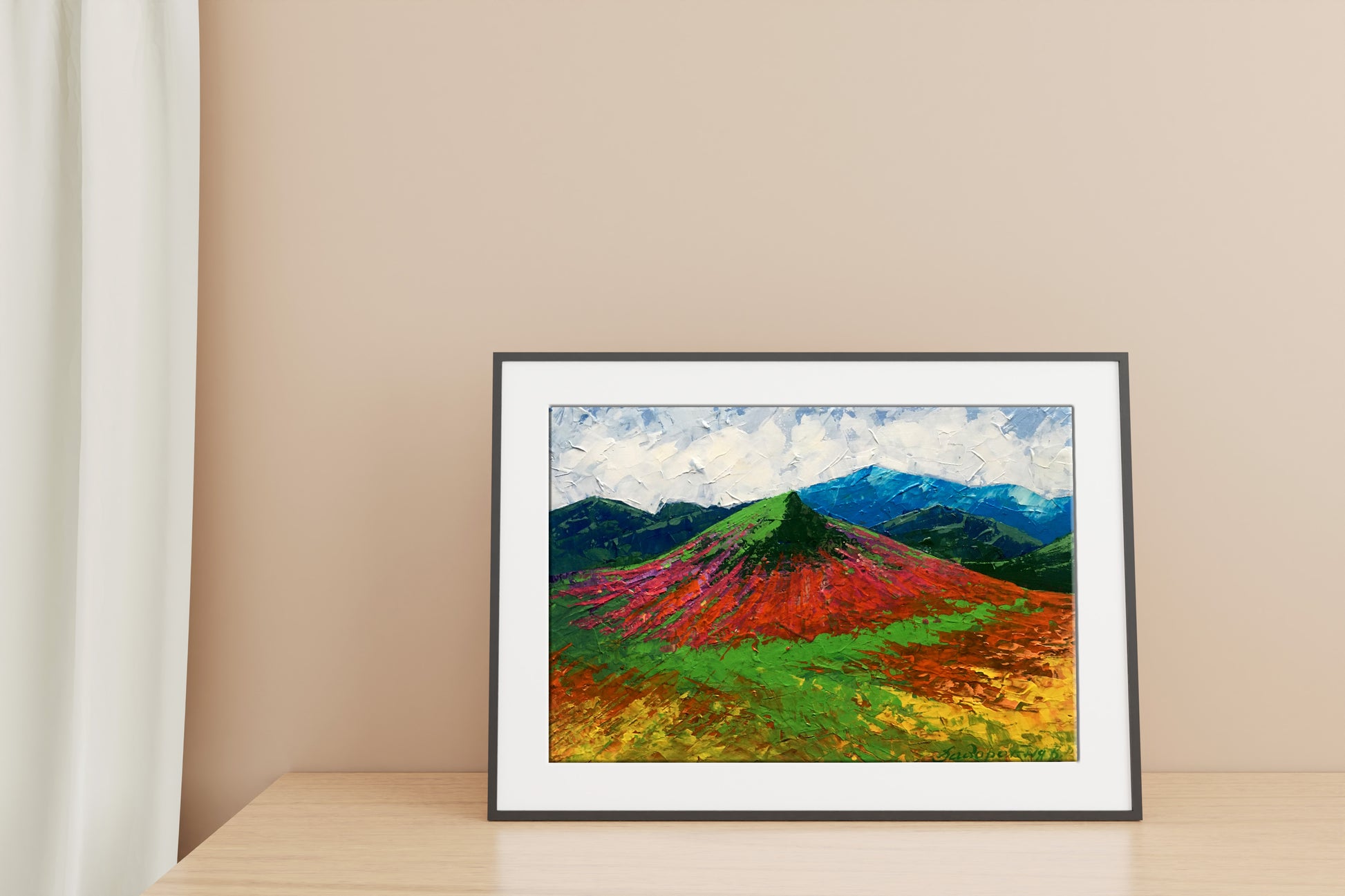 Framed Oil Painting Big Mountain Peak V. Zadorozhnya vibrant abstract landscape