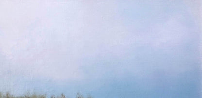 Oil painting The storks have arrived Korkishko Vasily soft lavender to blue sky