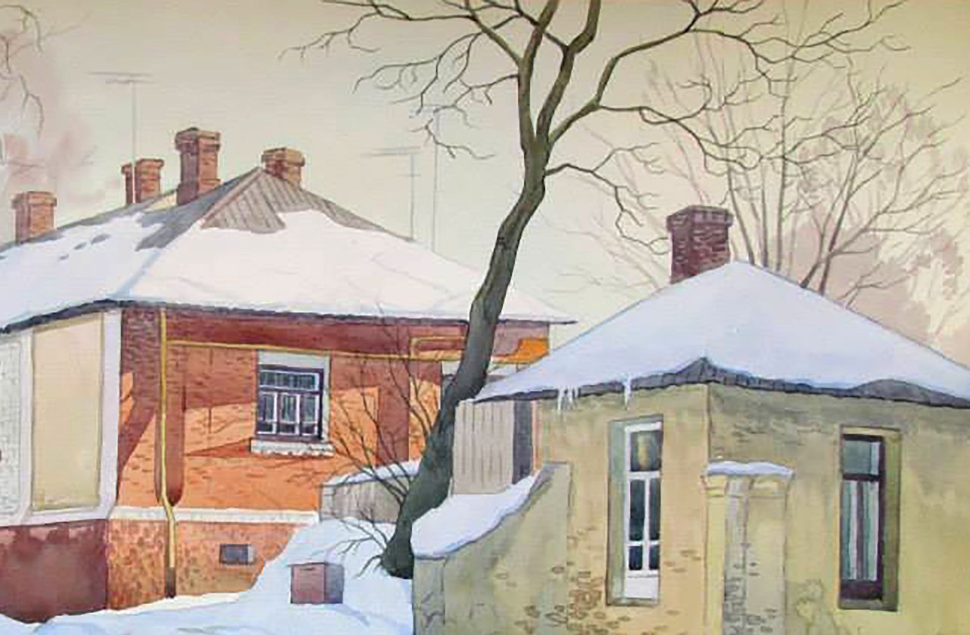 Watercolor painting Winter street