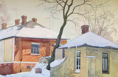 Watercolor painting Winter street
