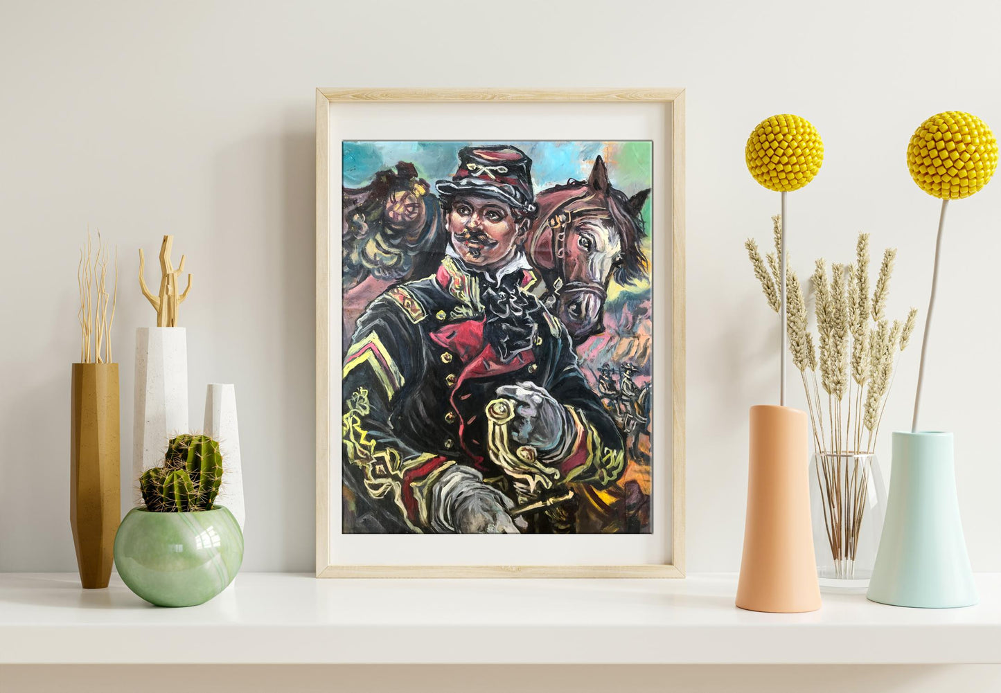 Oil painting portrait of officer and horse by Alexander Litvinov