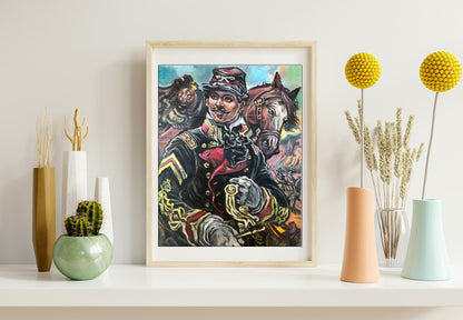 Oil painting portrait of officer and horse by Alexander Litvinov