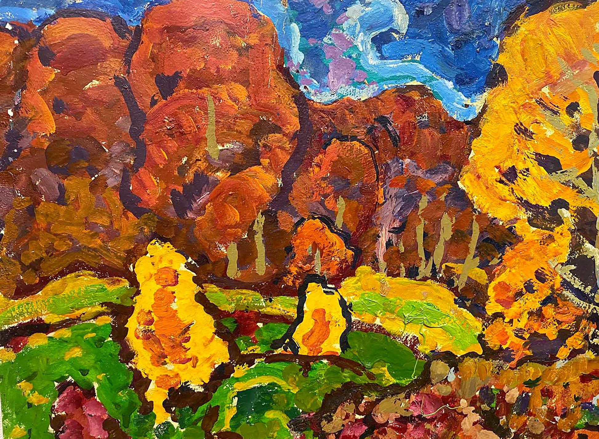 Vibrant abstract autumn landscape oil painting by Kolosovsky Georgy Sergeevich