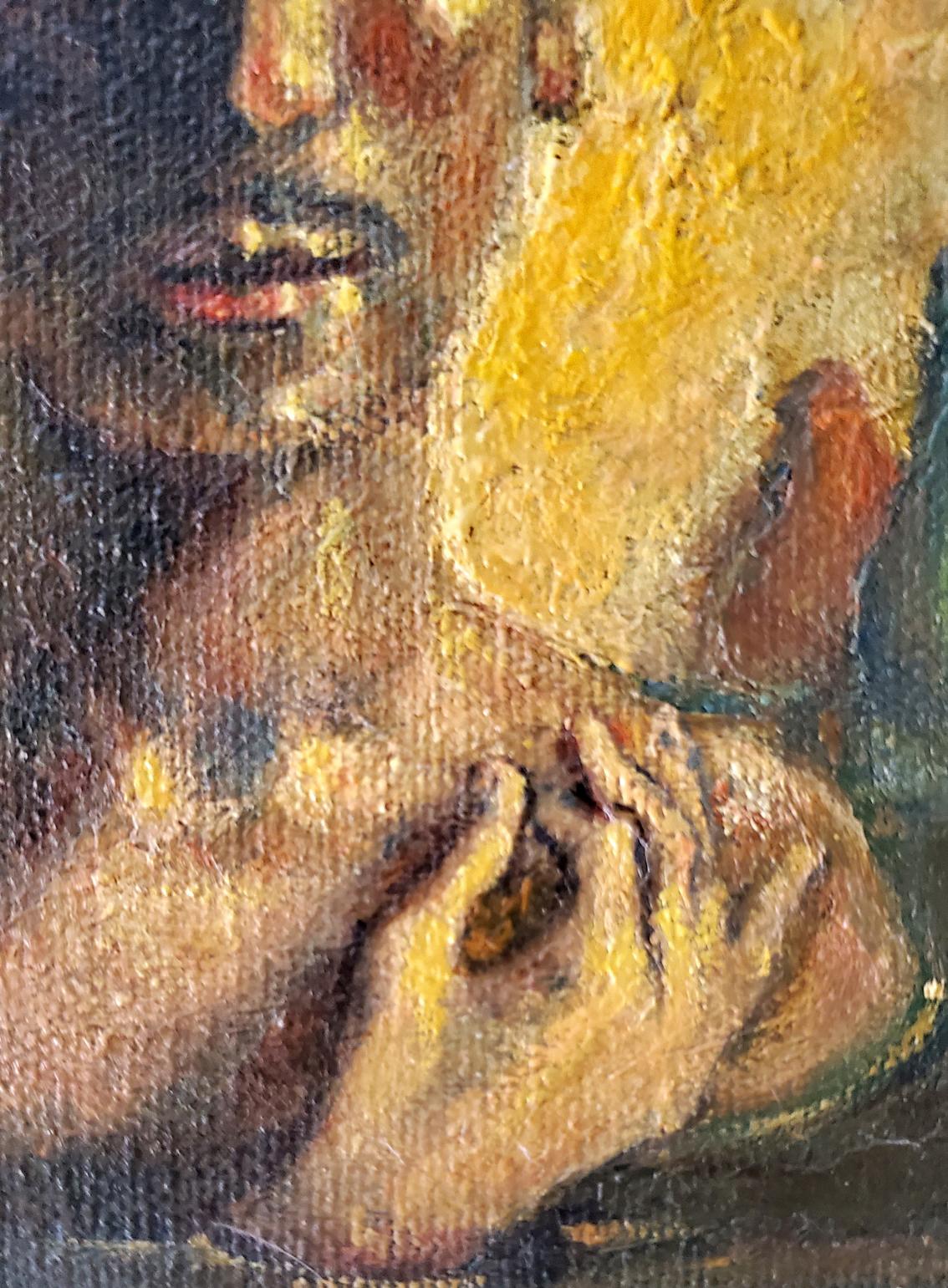 Textured impressionistic oil painting of clasped hands by Litvinov Daniil Olegovich