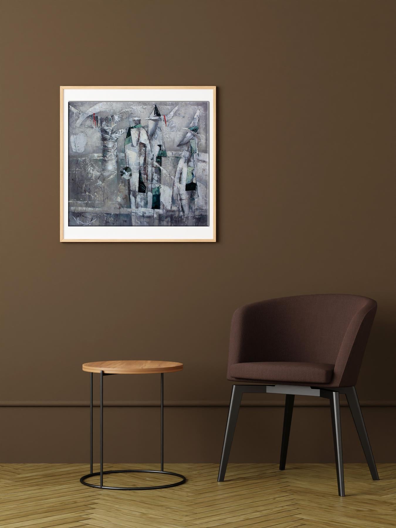 Framed Oil painting White space by Valentina Alekseevna Kozyar in gray tones