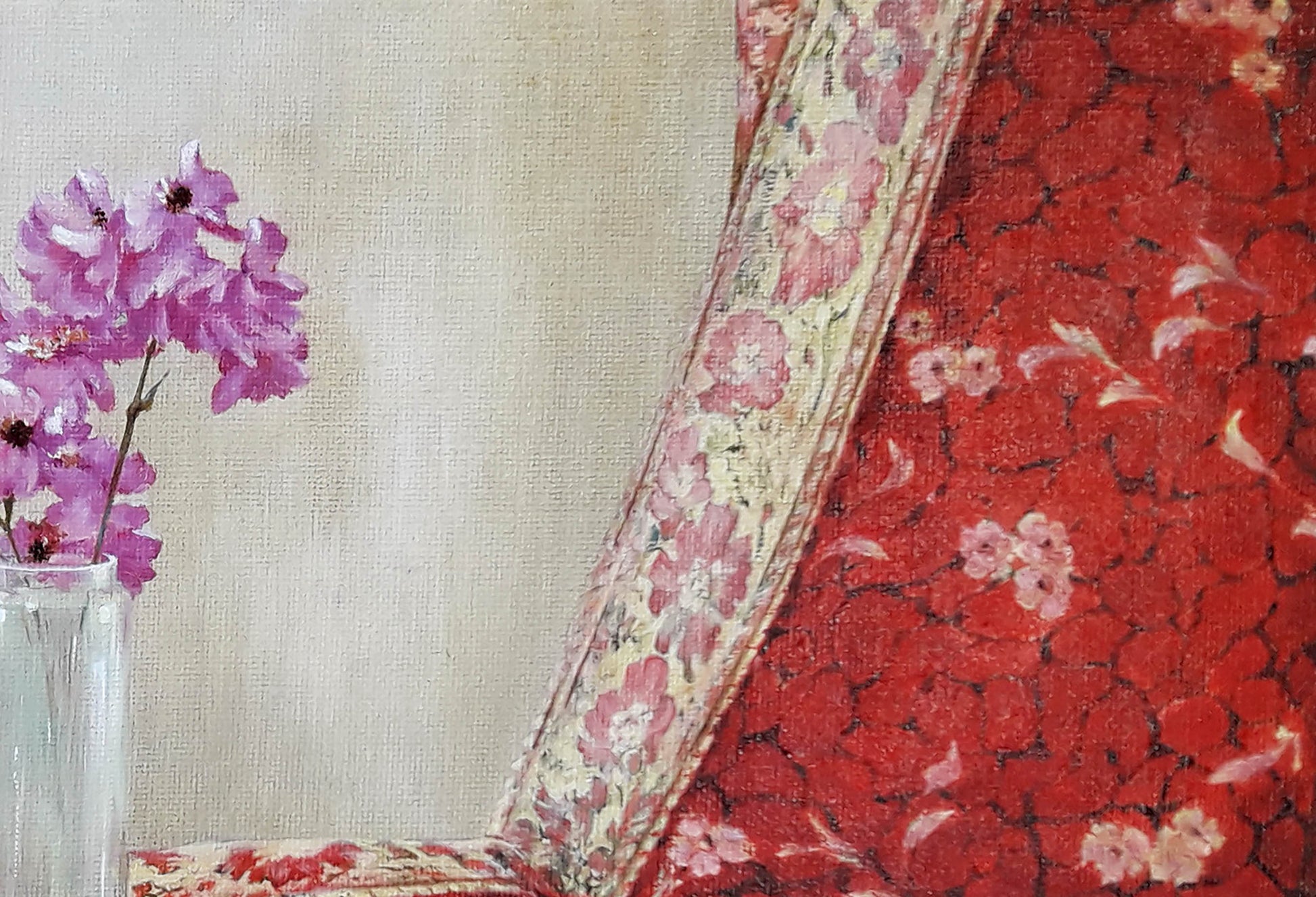 Oil painting of delicate purple sakura blossoms by Korkishko Vasily