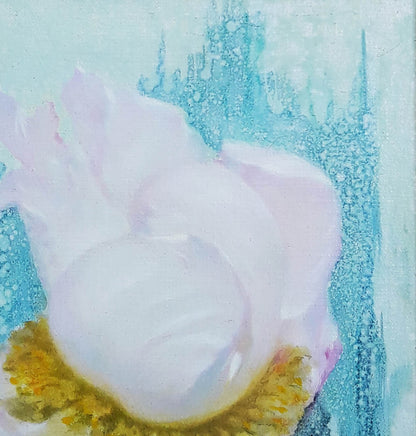 Impressionistic oil painting of soft pink rose by Vasily Korkishko
