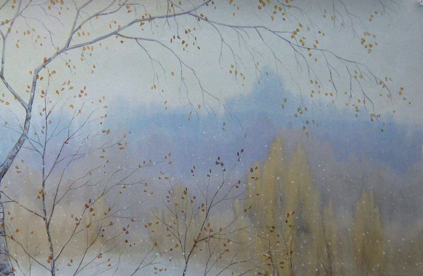 Watercolor painting Winter Nature Landscape 