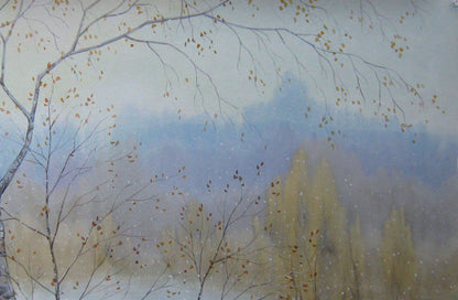 Watercolor painting Winter Nature Landscape 