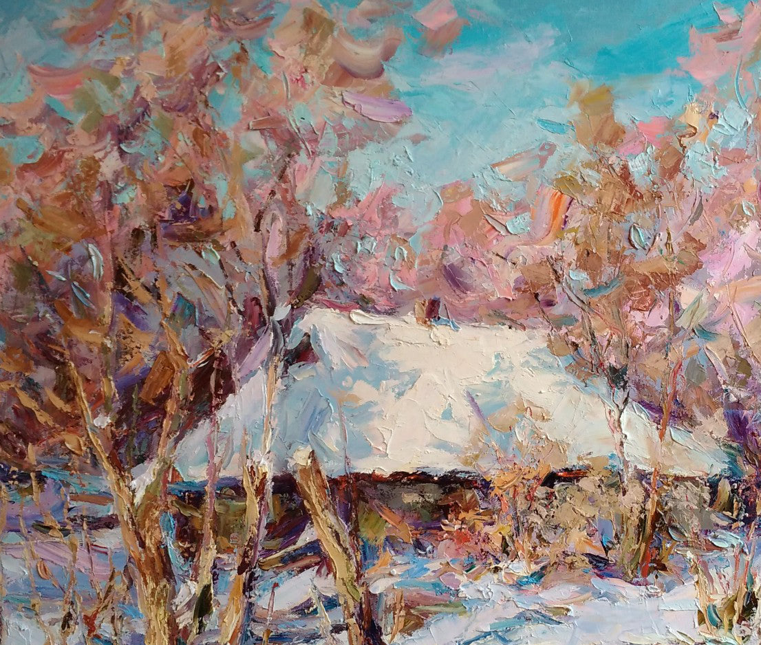 Oil painting Winter sunny morning 