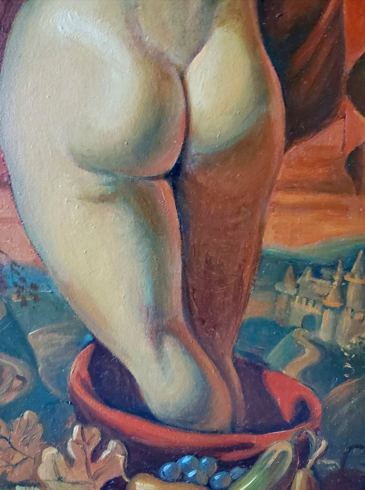 Oil painting Allegory of Autumn by Litvinov Daniil Olegovich, nude lower body in beige tones
