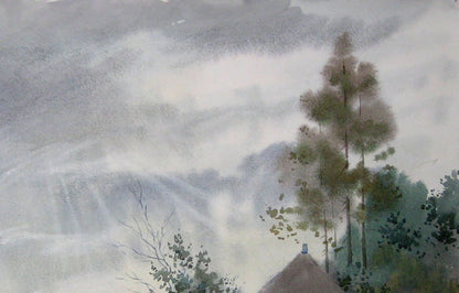 Watercolor painting Rural landscape 
