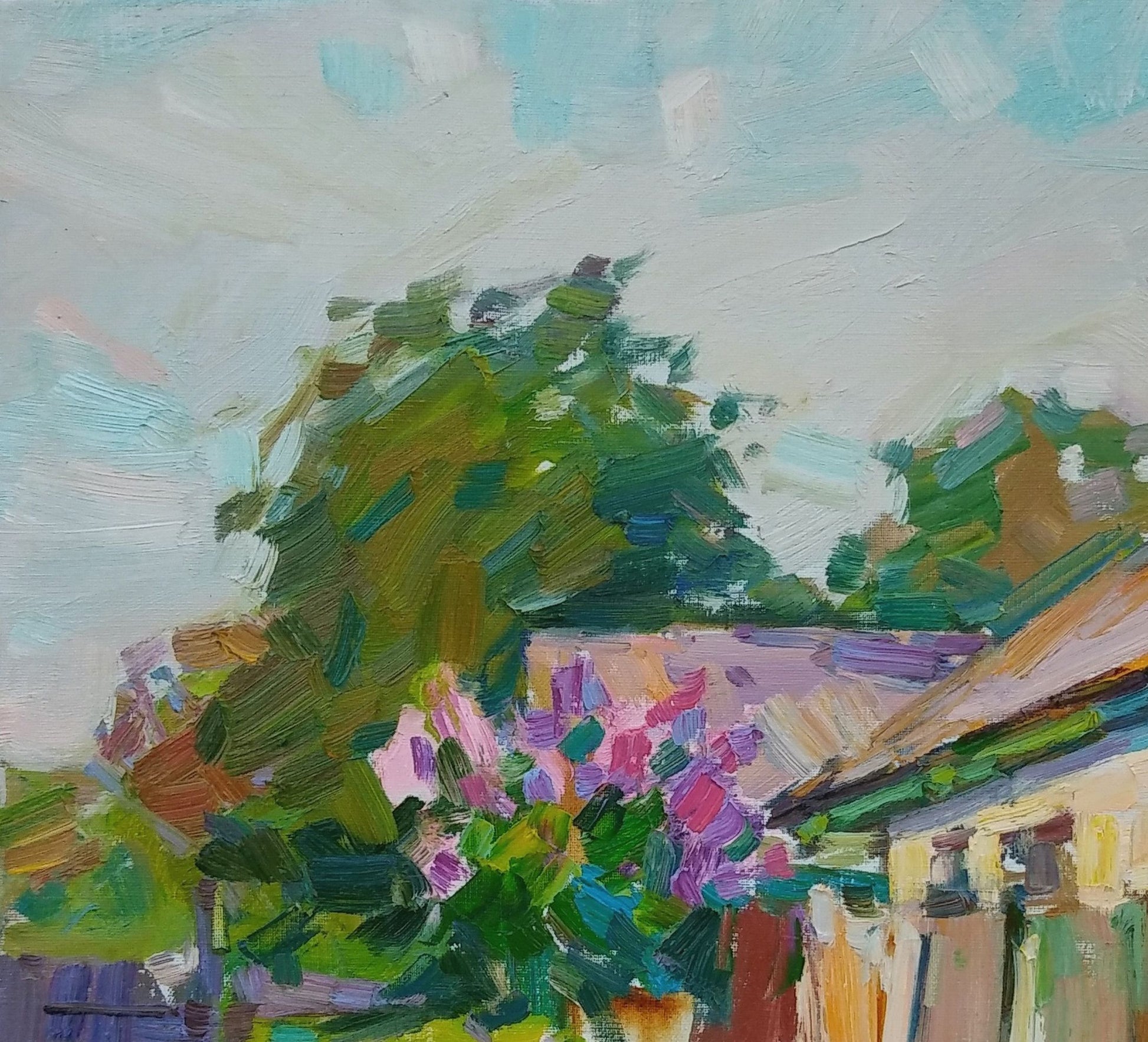 Oli painting Spring village landscape Vyacheslav Pereta