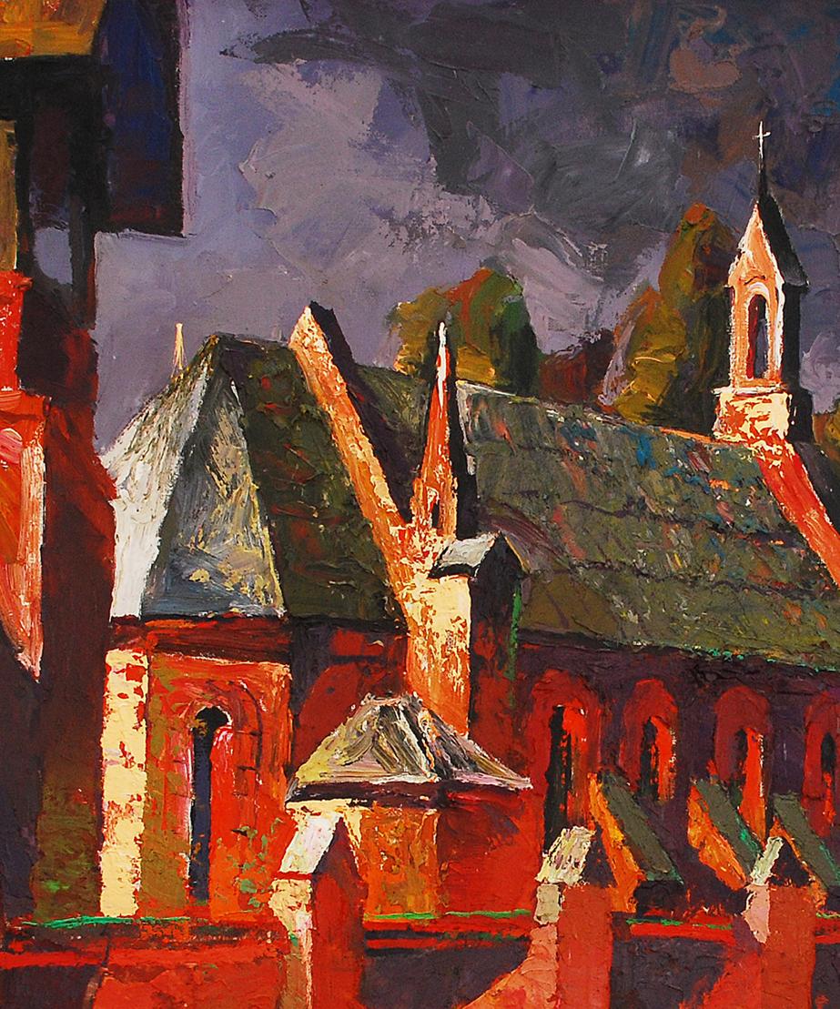 Vibrant impressionistic oil painting Old misto Storm by Egor Shvachunov