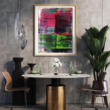 Vibrant acrylic painting Colorful mood by Melezhik Olga in light wood frame