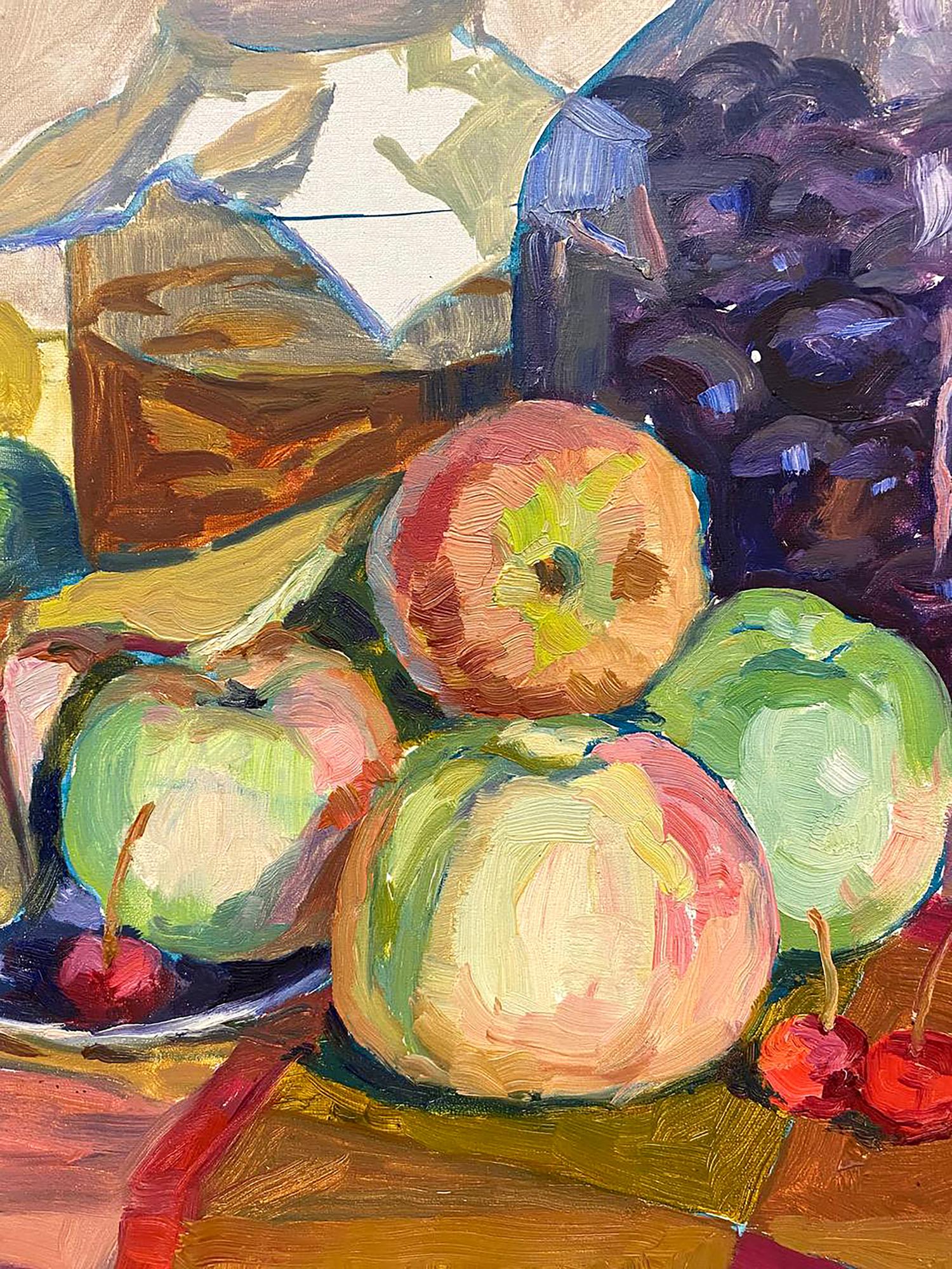 Oil painting of rustic apple arrangement by unknown artist