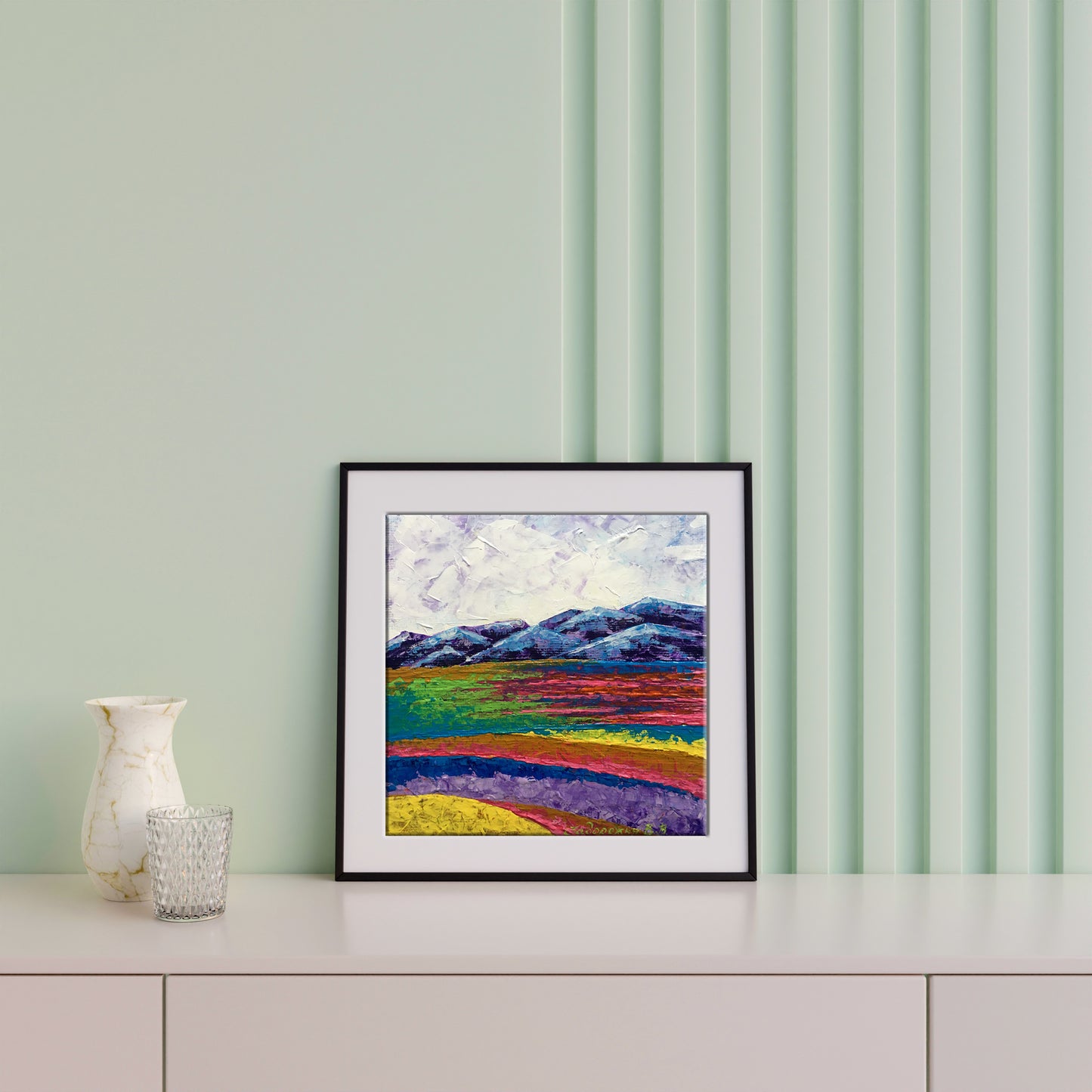 Oil painting Cloudy day in the mountains by V. Zadorozhnya in black frame