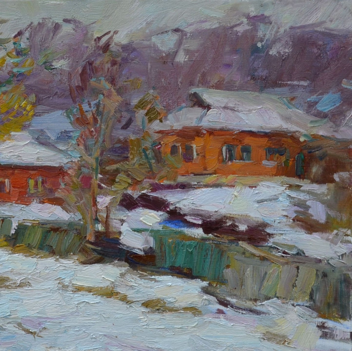 Oli painting Village landscape Pereta Vyacheslav