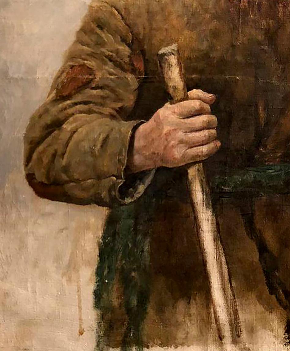 Weathered wooden cane in Leonid Mikhailovich Stil oil painting portrait