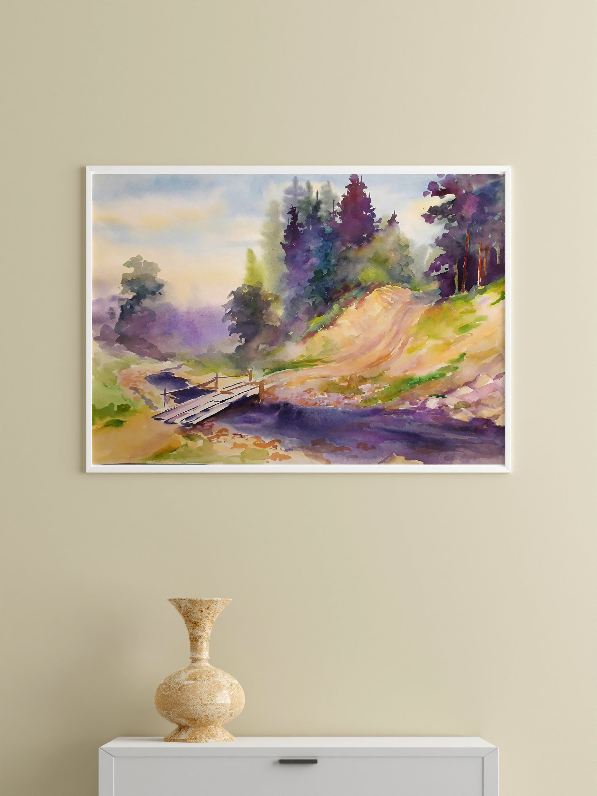 Watercolor landscape painting by Serdyuk Boris Petrovich №SERB 680 in white frame