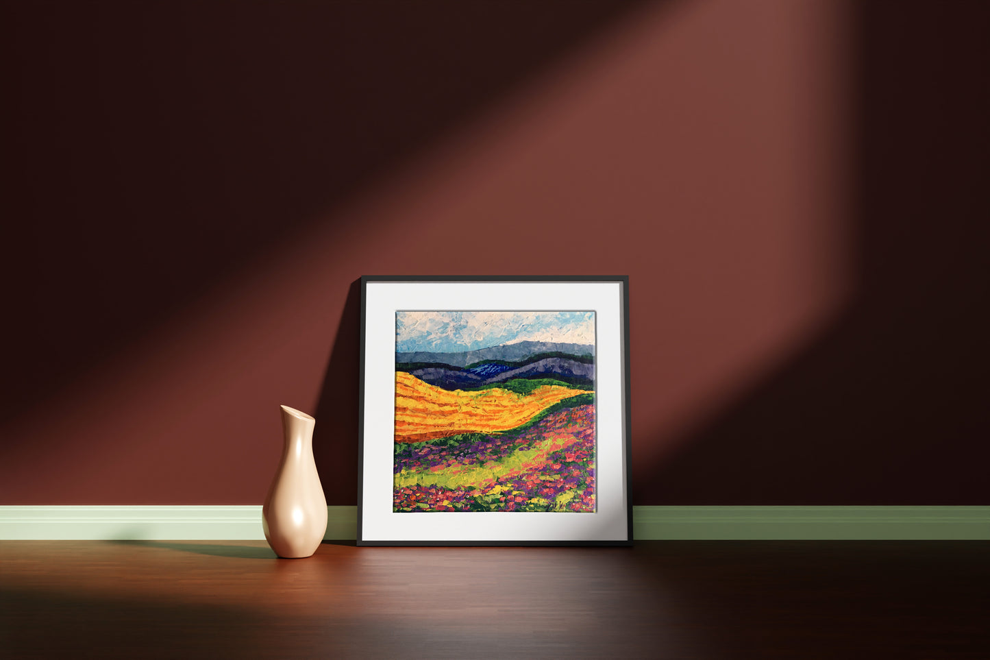 Oil painting Carpathians V. Zadorozhnya in sleek black frame