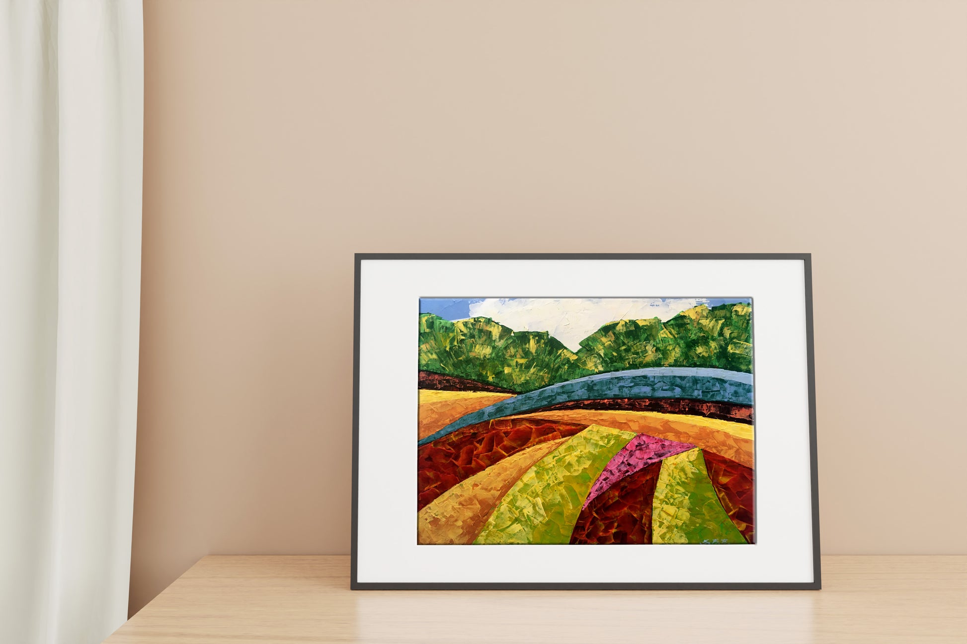 Framed oil painting The road to the forest by Zadorozhnya V. V. vibrant abstract landscape