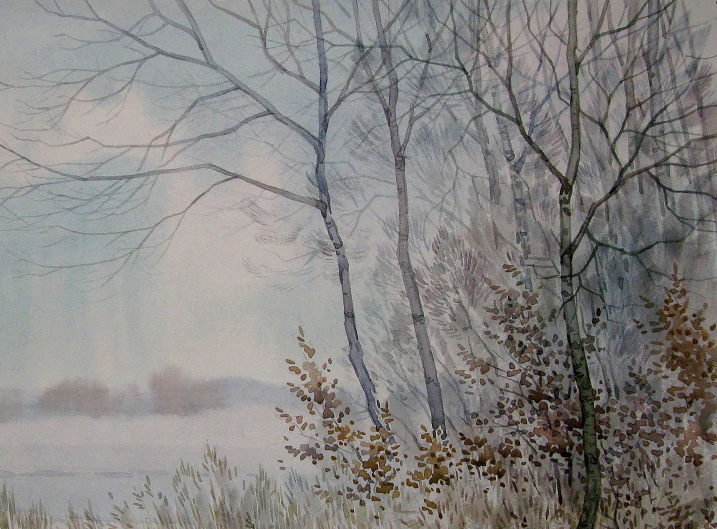 Watercolor painting Winter Nature Landscape 