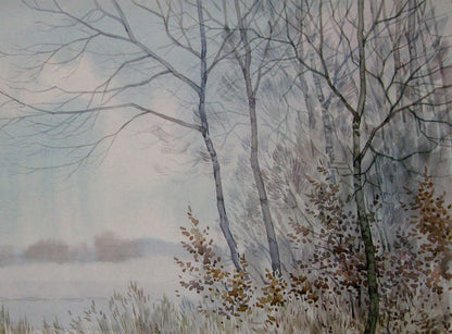 Watercolor painting Winter Nature Landscape 