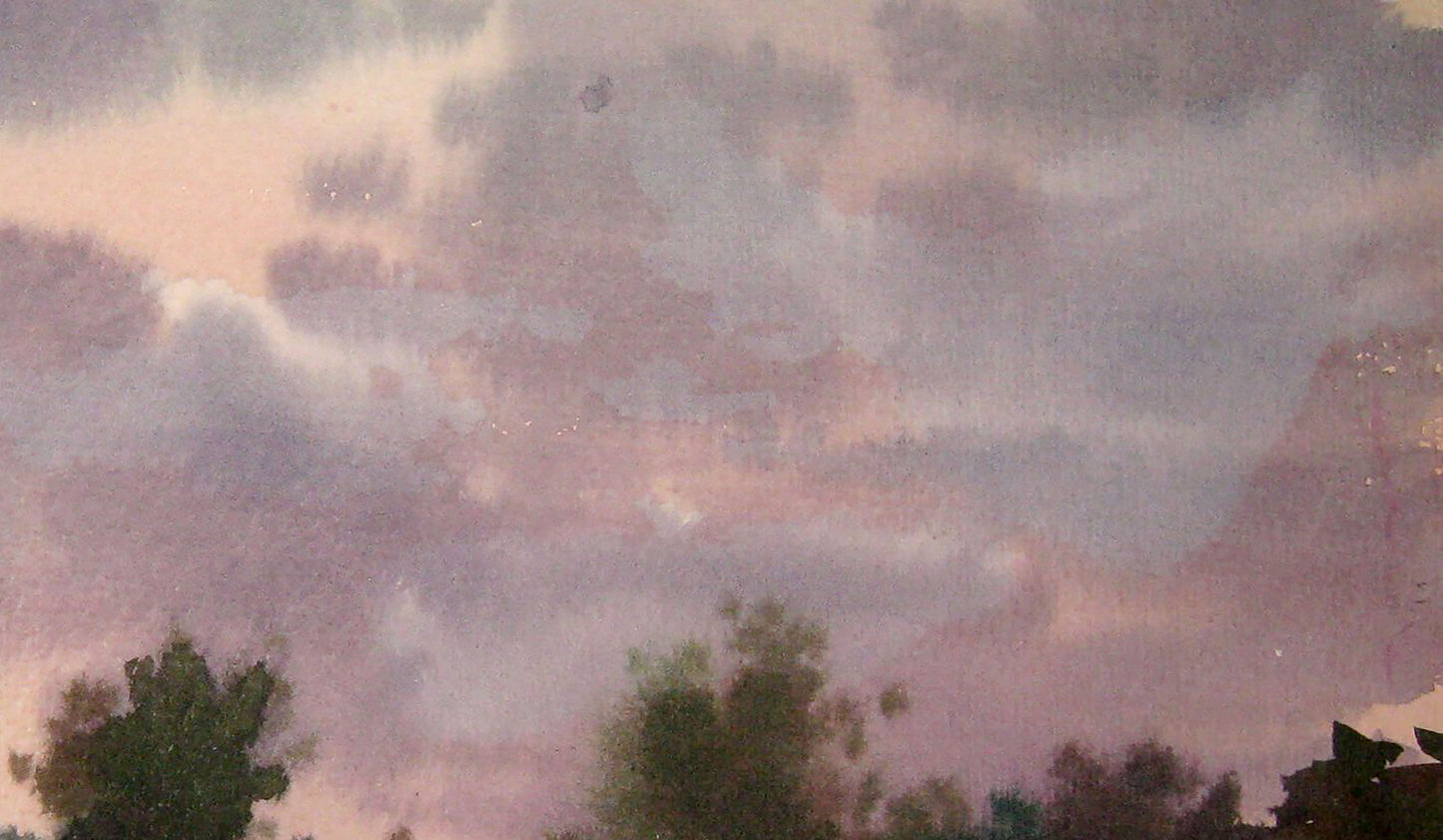 Watercolor painting Evening Forest Landscape 