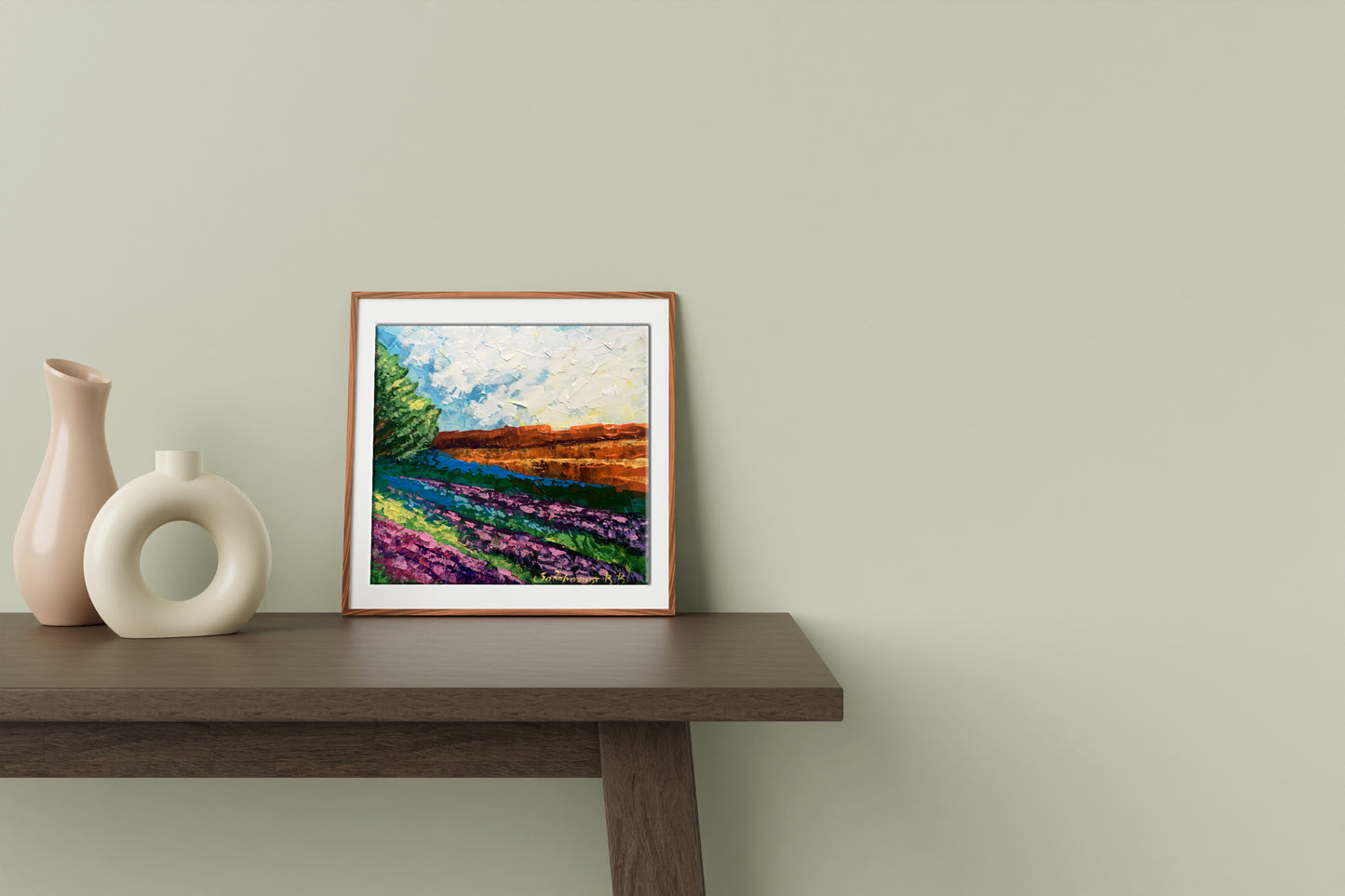 Oil painting Hot day Zadorozhnya V.V. vibrant lavender field in wooden frame