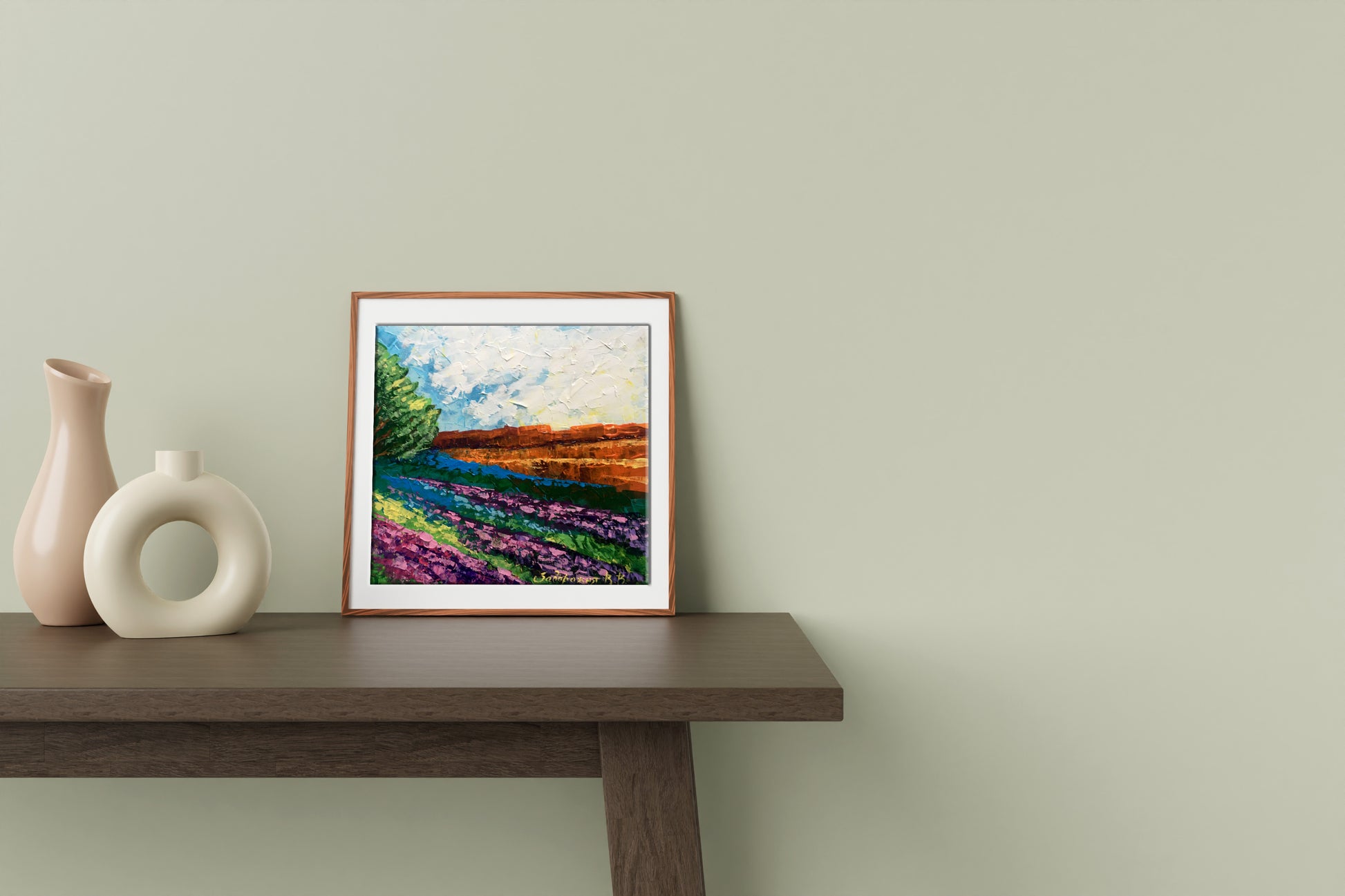 Oil painting Hot day Zadorozhnya V.V. vibrant lavender field in wooden frame
