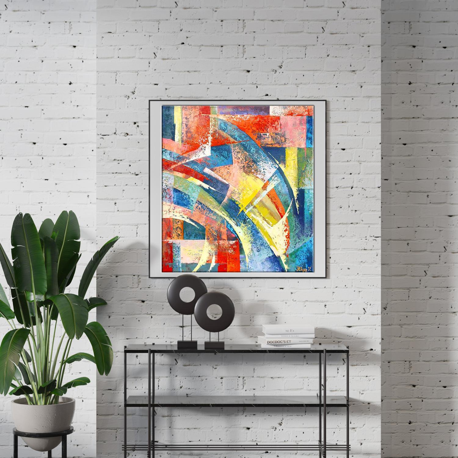 Vibrant Flight oil painting by Kirilenko Ivan with bold red blue strokes in square frame