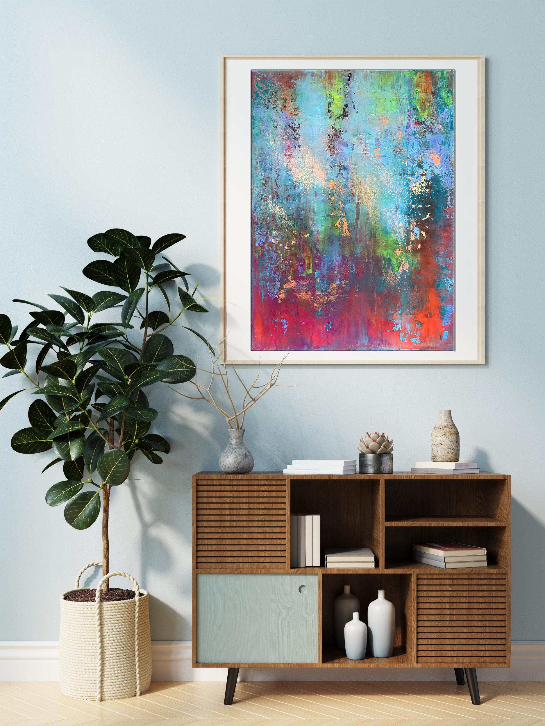 Vibrant Blooming Field acrylic painting by Melezhik Olga in white frame