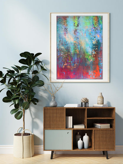 Vibrant Blooming Field acrylic painting by Melezhik Olga in white frame