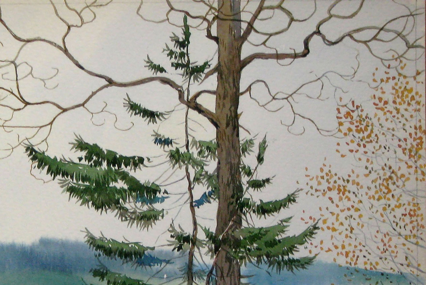 Watercolor painting River Nature Landscape 