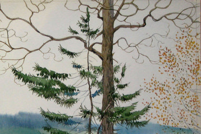 Watercolor painting River Nature Landscape 