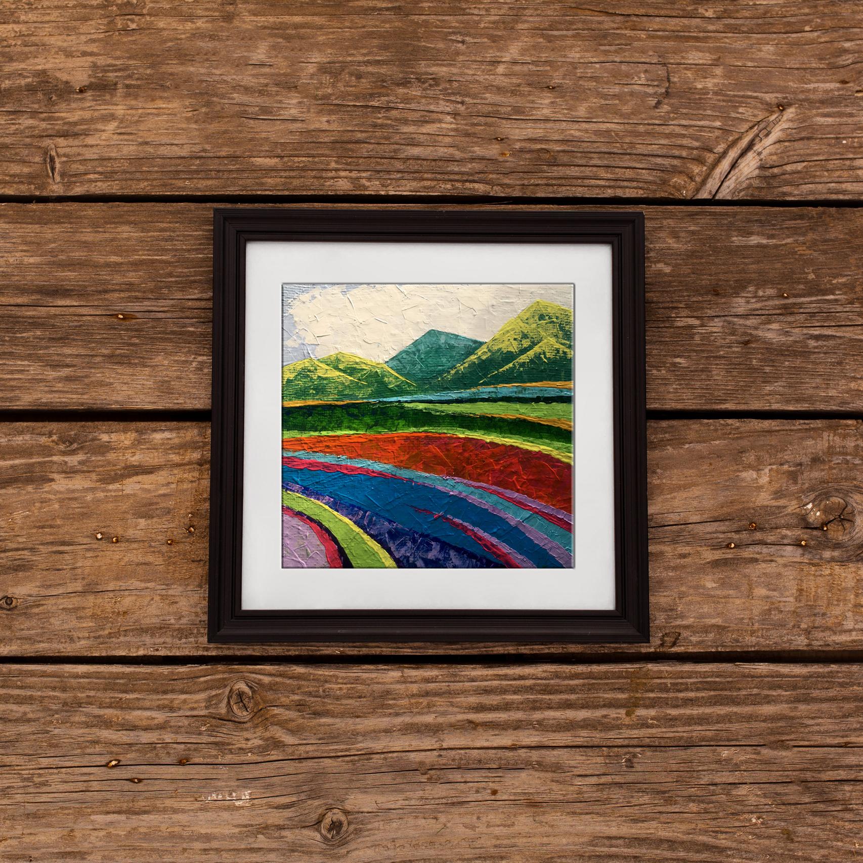 Oil painting Big mountains V. Zadorozhnya in black frame with white matting
