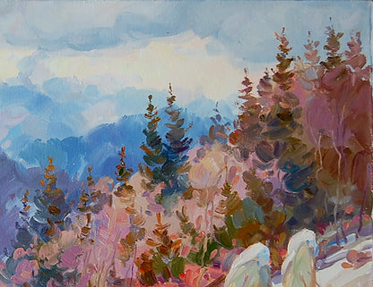 Oil painting Winter Mountain Landscape