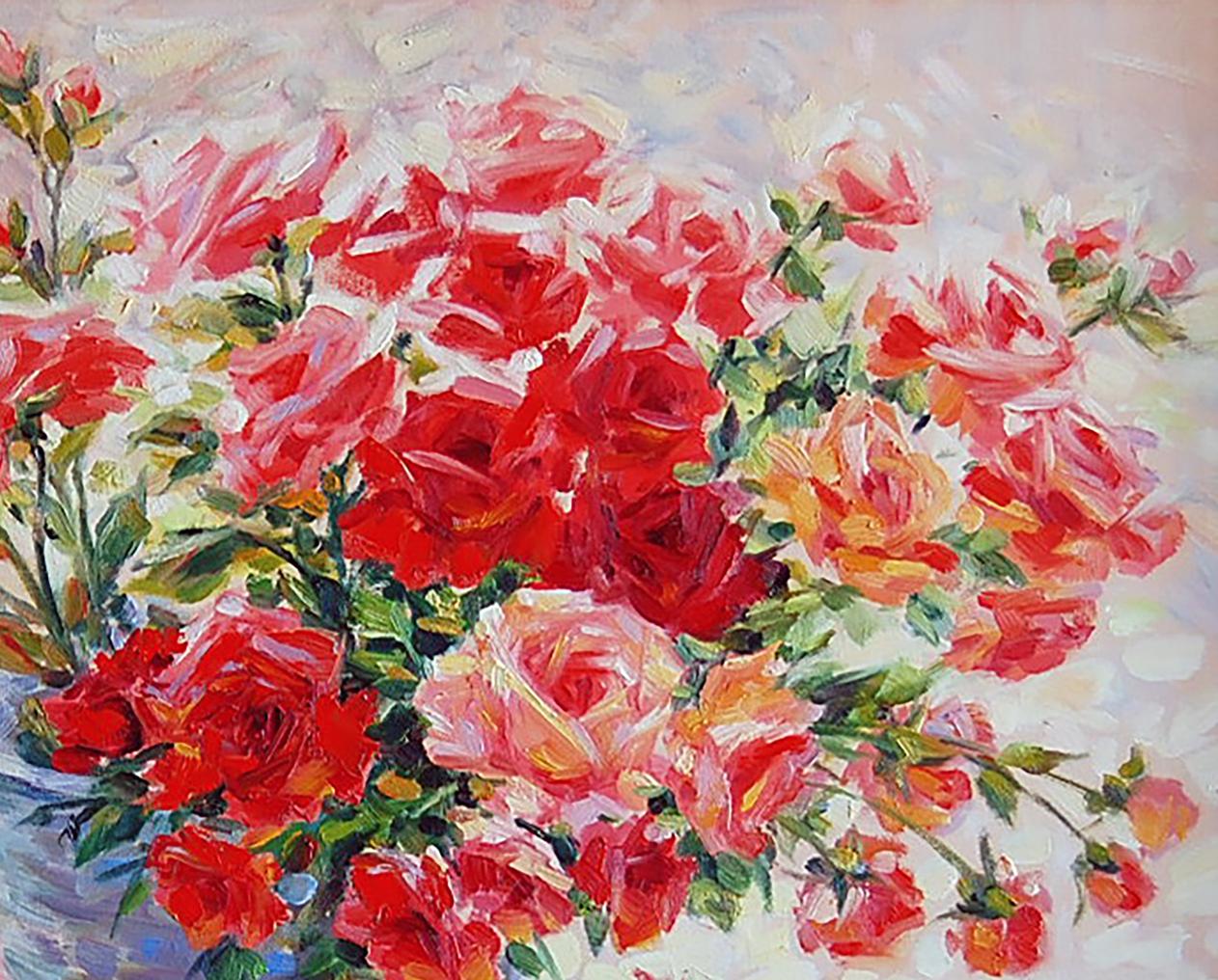 Oil painting Bouquet of Red roses 