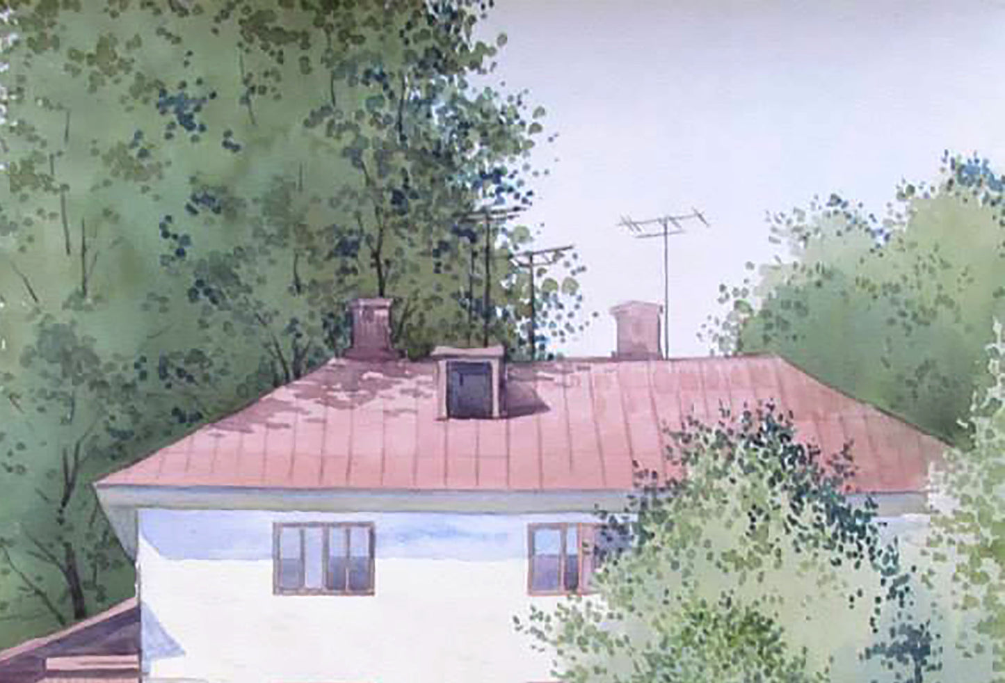 Watercolor painting City house