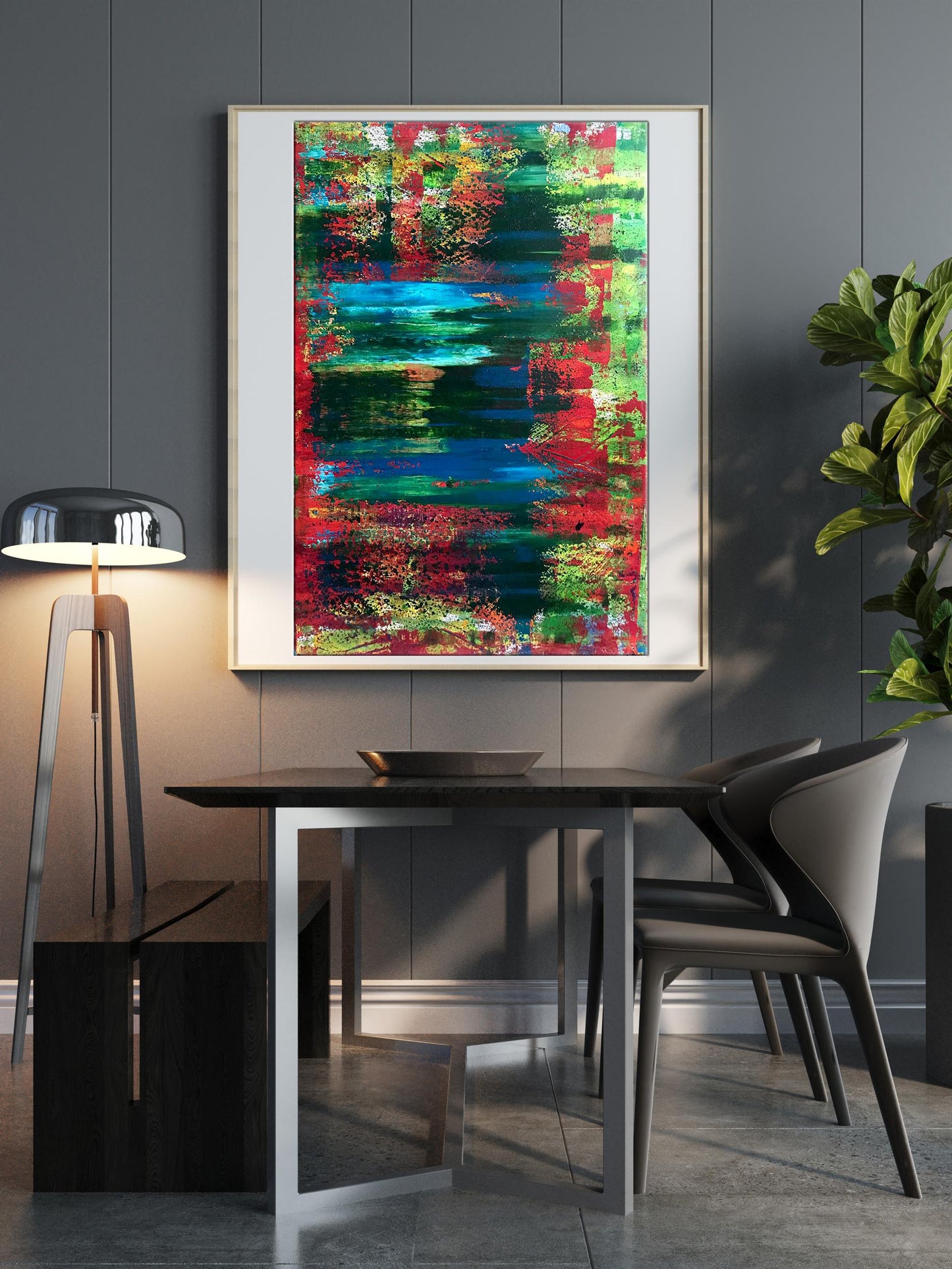 Vibrant Autumn Speed acrylic painting by Melezhik Olga in white frame