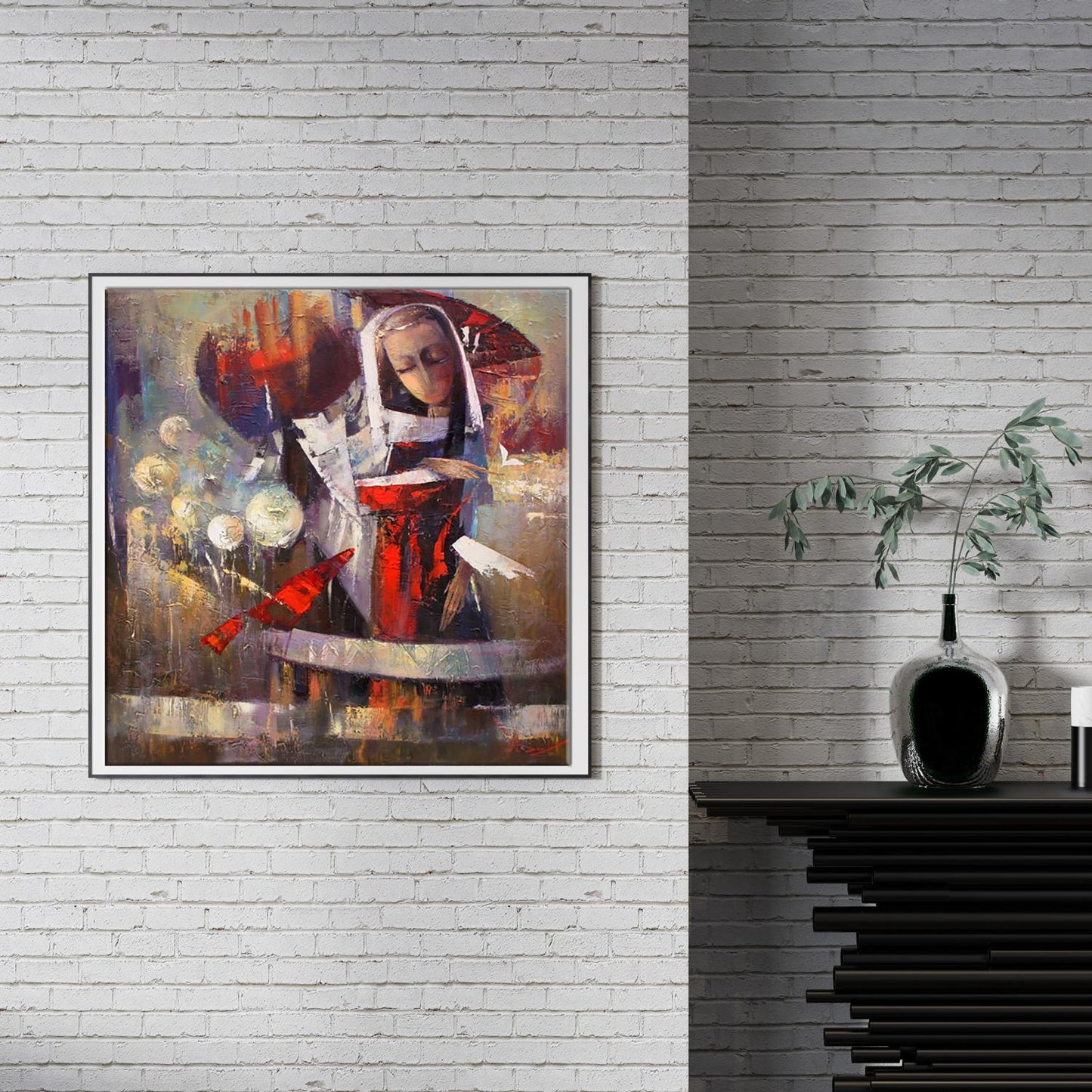 Oil painting Tomorrows rain by Valentina Alekseevna Kozyar in black frame