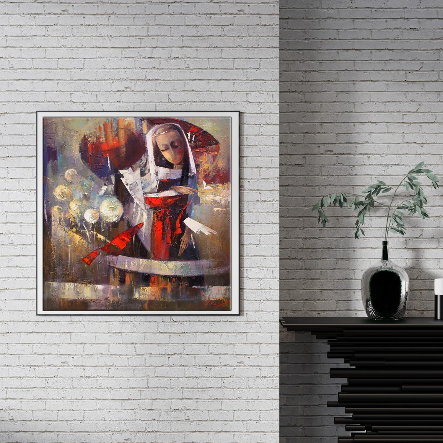 Oil painting Tomorrows rain by Valentina Alekseevna Kozyar in black frame