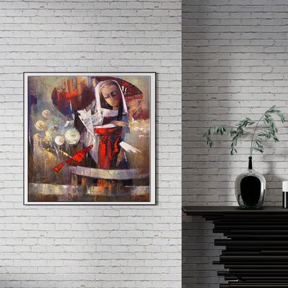 Oil painting Tomorrows rain by Valentina Alekseevna Kozyar in black frame