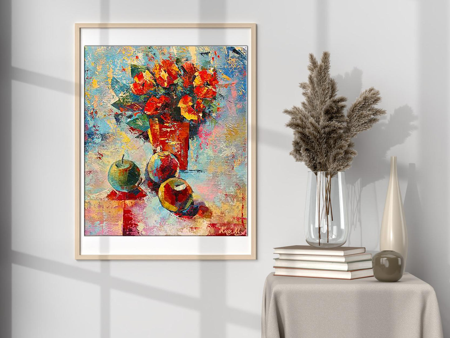 Oil painting Morning flowers by Kirilenko Mikhail in light wood frame