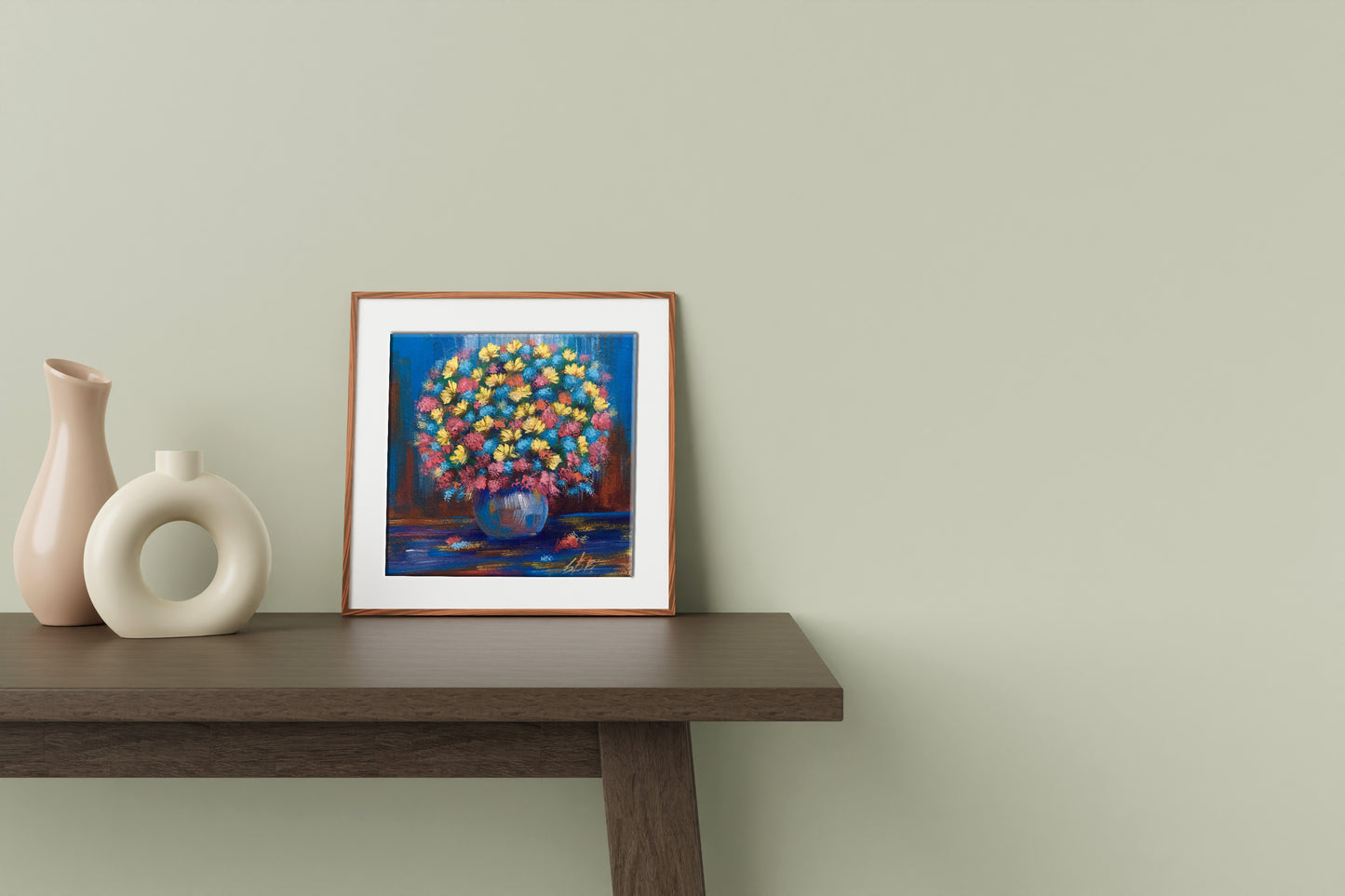 Vibrant oil painting Spring bouquet of flowers by Zadorozhnya V. V. in blue vase