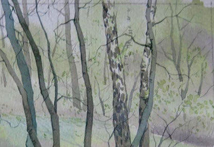 Watercolor painting Spring Forest Landscape