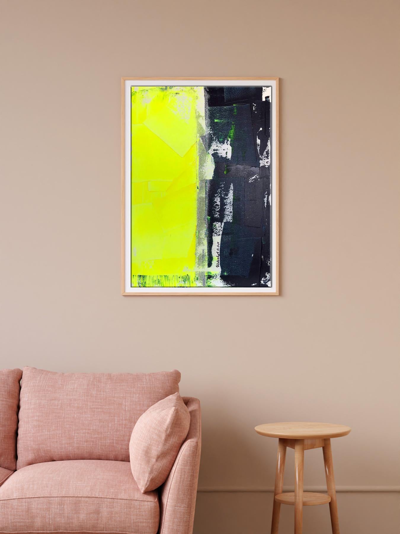Vibrant abstract acrylic painting Energy of Love by Melezhik Olga in white frame