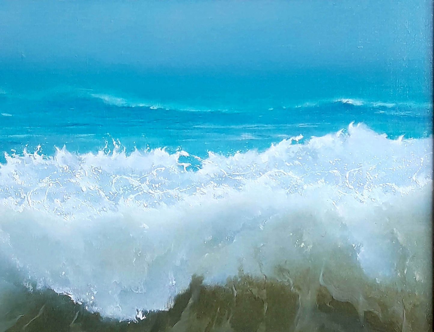 Oil painting The magic of the waves by Korkishko Vasily: turquoise waves crashing on blue sky